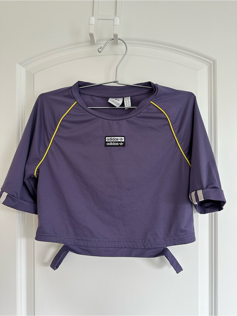 adidas Originals Purple Cropped Athletic Top with Yellow Piping